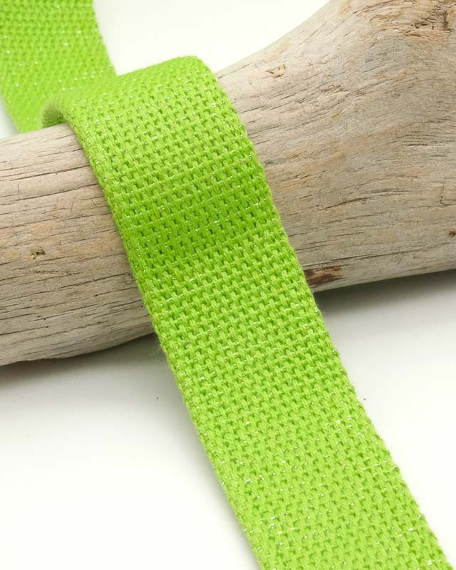 Sangle Coton Lurex Argent 30MM Vert Fluo - Maison Klem